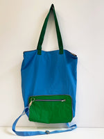 PACKABLE NYLON TOTE GREEN/ BLUE