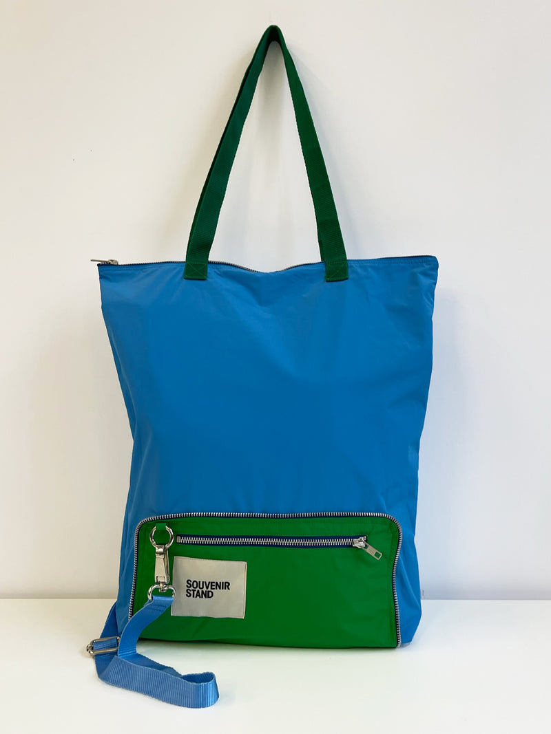 PACKABLE NYLON TOTE GREEN/ BLUE